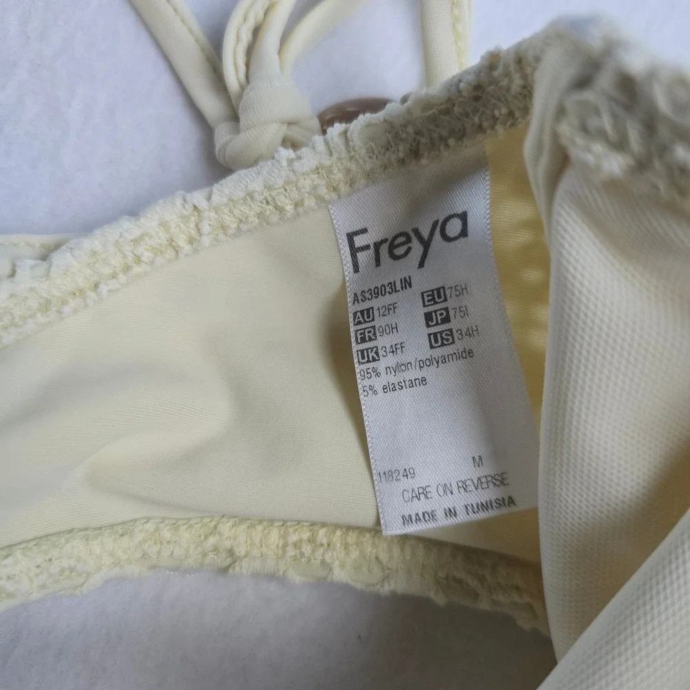 Freya Sundance White Crochet Underwire Halter Bikini Top 34H AS3903LIN Boho